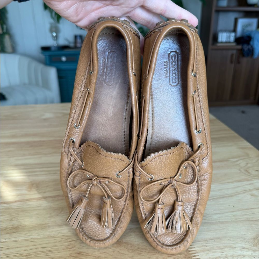 Coach Tan Leather Moccasins with Tassels - Picture 5 of 7